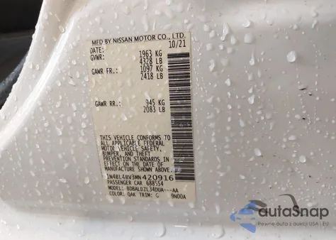 2021 Nissan Altima S Fwd from USA, damaged, VIN 1N4BL4BV3MN420916